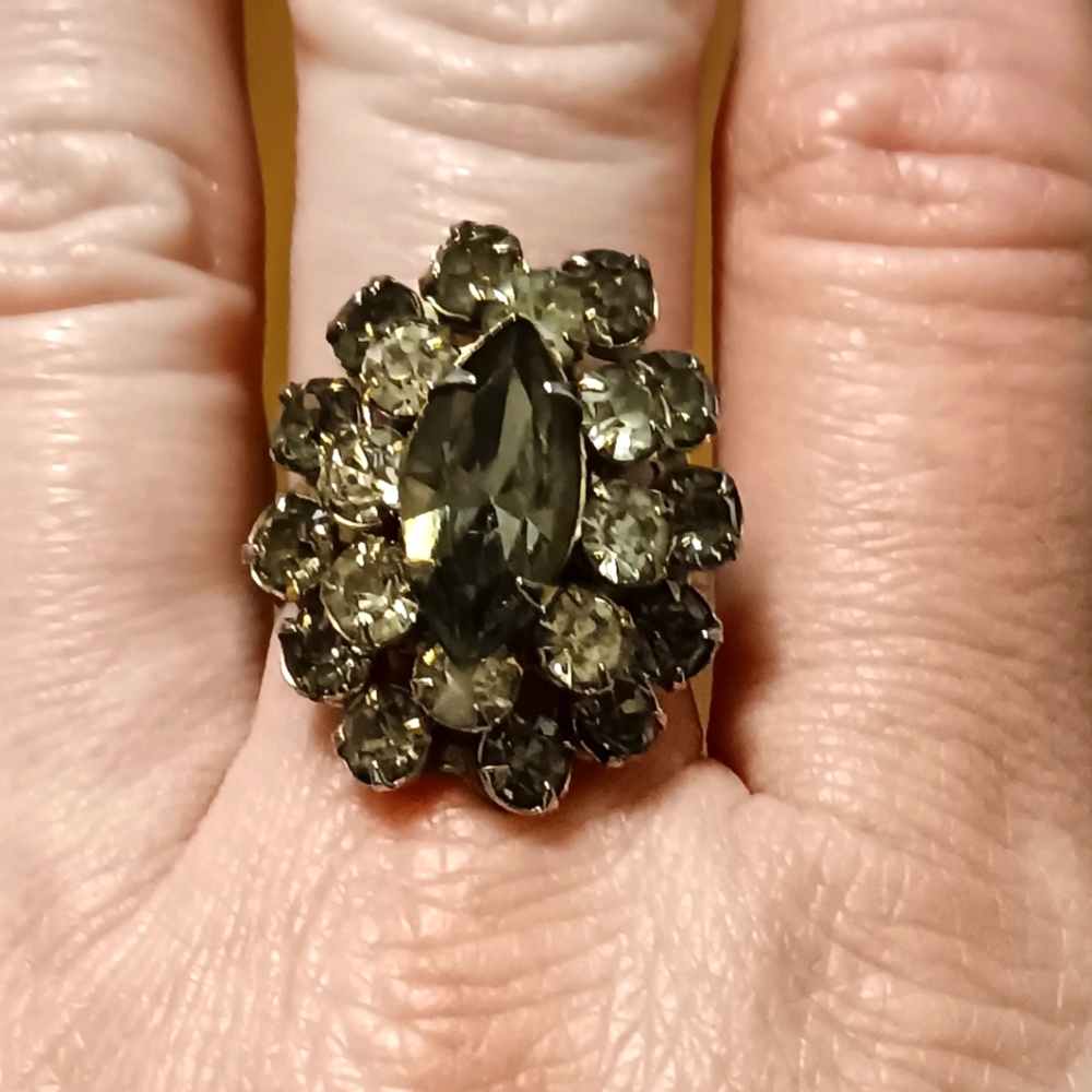 Vintage cocktail ring with smokey quartz colored stones, and it's adjustable